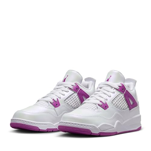 NIKE Little Kid's Jordan 4 Retro White/Hyper Violet (FQ1312 151) Preschool PS - Size 10.5c2