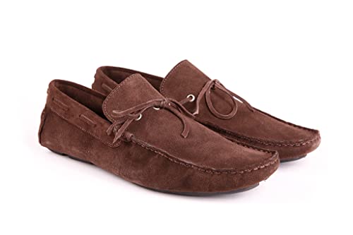 Mocassim de Camurça Masculino Casual Costura Manual Couro Bovino sem Forro Cor Café Marrom (38)