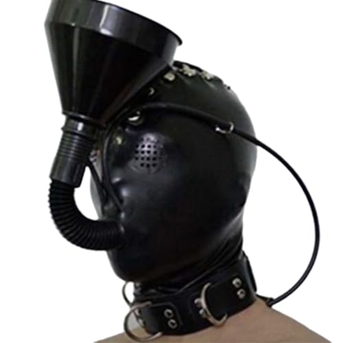 WLJYTDS Black Latex Hood Rubber Mask with Funnel Sexy Role Play Accessories Fetish BDSM for BDSM Cosplay Club Wear(Size:S)