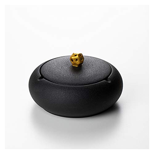 Askfat Keramik Askfat Kontor Soffbord Vardagsrum Stort enkelt askfat med lock Vindtät Kan reducera röklukt (svart) Bärbar askfat