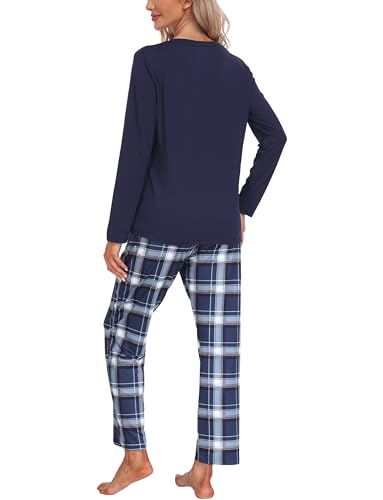 MoFiz Women's Soft Plaid Pajama Set 2-Piece Long Sleeve PJs with Pocket & Elastic Waistband Christmas Lounge Sets for Women3