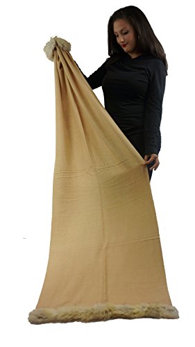 Solid Pashmina Shawl,Scarf & Wrap(with Genuine Fur Trim)