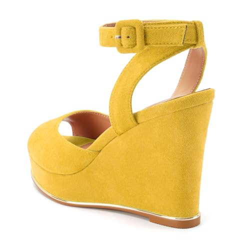 Image of Women's Dressy Platform Wedge Sandals Gold Wedges Peep Toe Patent High Heels Slingback Heeled Comfortable Ankle Strap Shoes