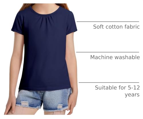 Image of Girls Short Sleeve Shirts Cotton Crew Neck T-Shirt Kids Plain Tees Tops Size 5-12 Years