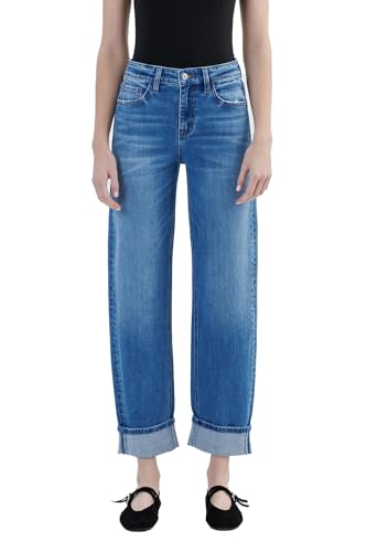 VERVET High Rise Cuff Barrel Leg Jeans T6617