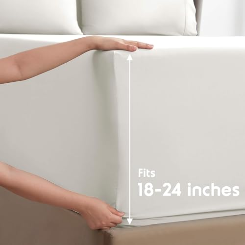 Image of Nestl Extra Deep Twin XL Sheet Set - 4 Piece Breathable & Cooling Sheets - Hotel Luxury Bedding Set w /18-24 Inch Deep Pockets - Easy & Secure Fit - Super Soft, Wrinkle Free & Comfy - Off White