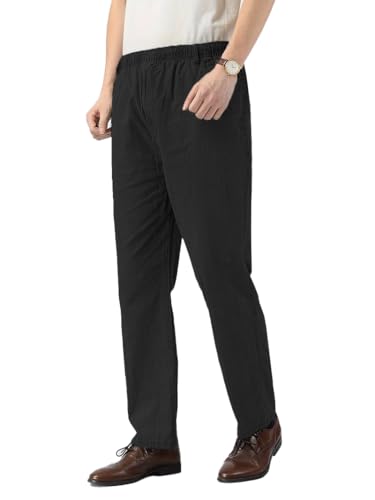Image of TAGDO Men's Linen Pants | Elastic Waist Pants | Casual Trousers for Men | Straight Fit | Everyday Casual Pant | Perfect for Beach, Resort, Lounge & Vacation Wear (2060)