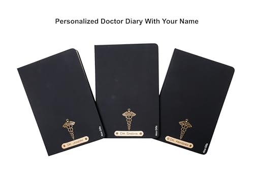 Image of AICA Personalized Name & Charm Doctor Leather Notebook Diary - A5 Size, 180 Ruled Pages (Black) | Customized Gift for Doctors Retirement Farewell Appraisal Birthday For Men Women Girls Boys