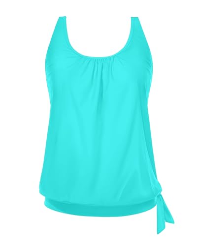 Image of Yonique Womens Blouson Tankini Top Only Loose Fit Swim Top No Bottom Modest Swimsuit