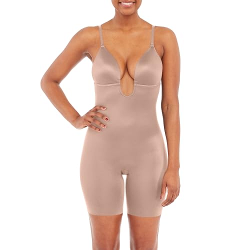 SPANXshape Suit Your Fancy Plunge Low-Back Mid-Thigh Bodysuit - Comfortable One Piece - Medium Compression - Seamless