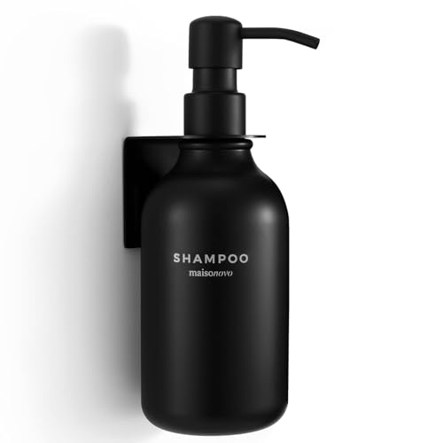 Image of TEKCOOL Refillable Shampoo and Conditioner Dispenser Shower Soap Dispenser Wall Mounted Black Metal Organiser Plastic Bottles Black Pump Shampoo Dispenser, Shower Dispenser Chamber 500ML Bottle (1pc);