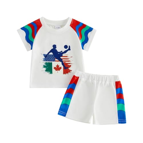 NEVUQO Toddler Baby Boy Soccer Outfit Short Sleeve Shirt Shorts Set World Cup Little Kids Boys Game Day 2026 Summer Clothes (Cute White 12-18 Months)