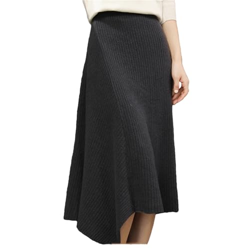 Yeuyyben Women's Knitted Skirt Irregular Merino Wool Autumn and Winter Midi Length Long Skirt