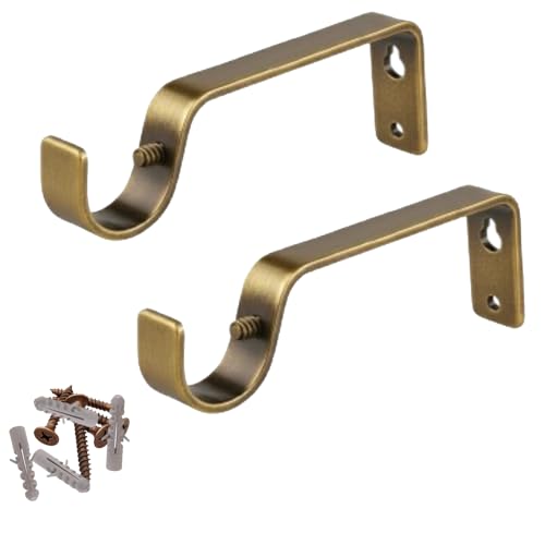 HomeElabador® Lot de 2 supports muraux en métal bronze de 28 mm très résistants pour tringle à rideau avec vis pour tiges