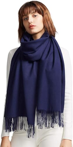 MaaMgic Schal Damen Warm Winter Herbst unifarben Baumwolle mit quasten/fransen, 20+ Farben Einfarbig & Kariert Pashmina Stola Schals MEHRWEG,Navy Blau