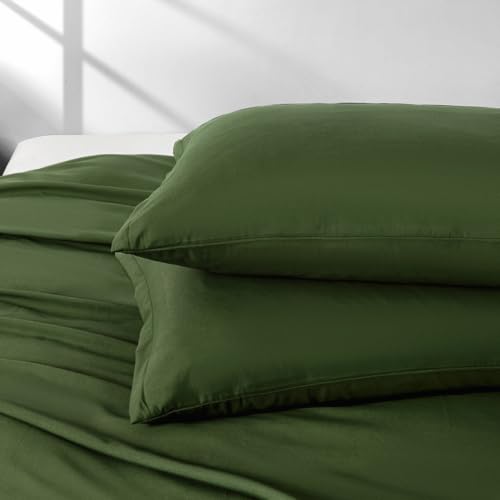 Image of Queen Size Zipper Pillow Cases Set of 2,Deep Olive Green,20x30 Inches