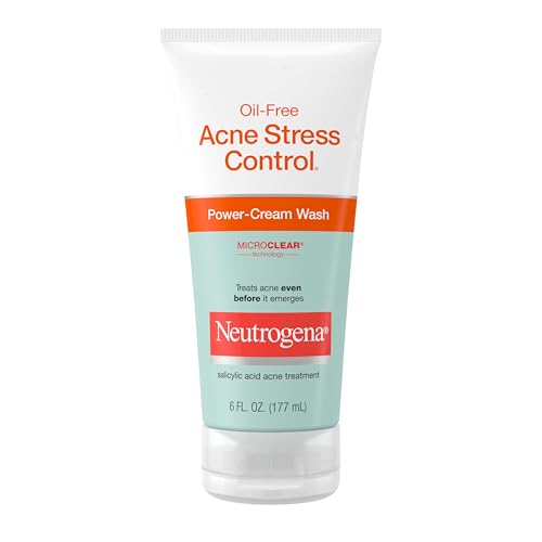 Neutrogena Oil-Free Acne Stress Control Power-Cream Face Wash with 2% Salicylic Acid Acne Treatment Medication, Soothing Daily Acne Facial Cleanser for Acne-Prone Skin Care, 6 fl. oz, 3 Pack
