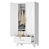 71 Tall Metal Wardrobe Cabinet with Drawer and Hanging Rod 2 Doors Armoire Wardrobe Closet with Shelf for Bedroom Office Laundry Room White