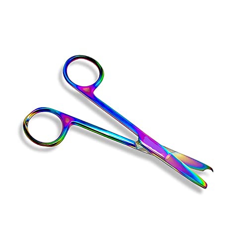 Suture Stitch Scissors with Multicolor/Rainbow Titanium Coating - Premium Quality Instrument- Delicate Hook - Perfect for Suture Removal, First Aid, EMS Training and More (4.5 in. - Straight)
