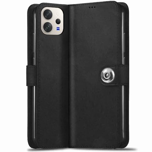 Image of TheGiftKart Genuine Leather Finish Flip Back Cover Case for Vivo V70 5G / V70 Elite 5G | Inbuilt Pockets & Stand | Wallet Style | Designer Button Magnet Flip Back Cover Case (Faux Leather, Black)