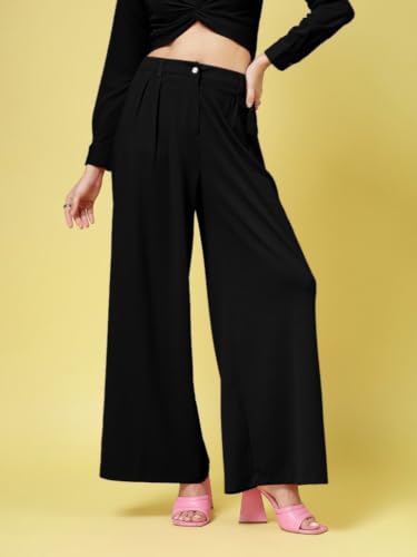 Image of FYLTR Women's Stretchable High Waist Wide-Leg Front Pleated Formal Trouser
