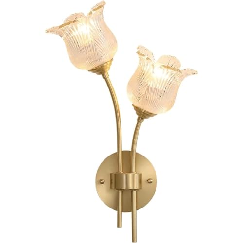 Apliques de pared de cristal dorado con diseño floral elegante de dos luces para interiores