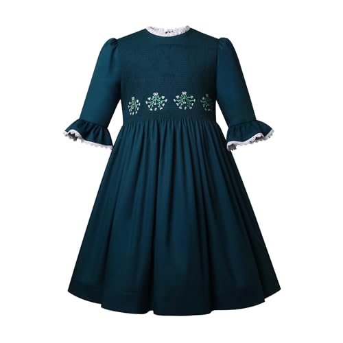 Girls Winter Christmas Red Smocked Dresses Kids Toddler Lovely Embroidery Casual Smocking Clothes