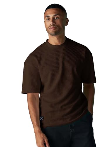 Image of Maniac || Mens || Solid || Round Neck || Half Sleeve || Seersucker || Cottonblend || Oversized || T-Shirt