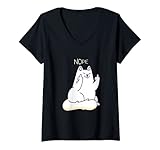 Womens Kawaii Cat Flipping the Bird V-Neck T-Shirt