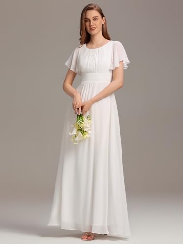 Image of Ever-Pretty Women's Spring Elegant Round Neck Short Sleeve Chiffon Empire Waist Floor Length Formal Dresses Bridesmaid Dress