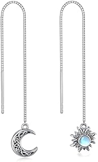 VONALA Threader Earrings for Women 925 Sterling Silver Rose Gold Leave/Flower Dangle Drop Earrings Flower Put Through Earrings Birthday Gift for Teens Girls