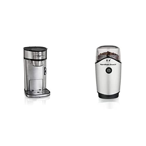 Hamilton Beach Scoop Single Serve Coffee Maker, Fast Brewing, Stainless Steel (49981A) & 4.5Oz Electric Coffee Grinder For Beans, Spices & More, Stainless Steel Blades, Silver (80350R) #TOP23