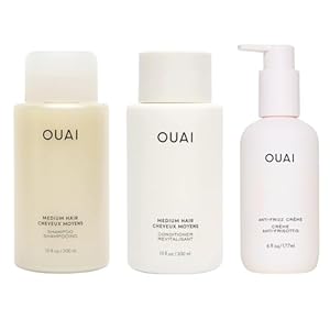 OUAI Anti Frizz for Medium Hair Bundle – Includes Anti-Frizz Crème + Medium Hair Shampoo and Conditioner Set (3 Count, 6 Oz/ 10 Oz/ 10 Oz)