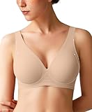Jelly Bras for Women Wireless Push Up Seamless Bra No Underwire Comfy Supportive Bralettes Deep V Comfortable Tshirt Bras Nude