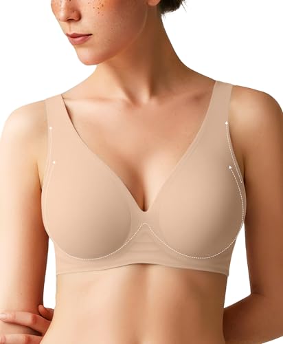 Popilush Wireless Bras Women Seamless No Underwire Push Up Bra Supportive Deep V Bralette Everyday Comfortable T-Shirt Bra