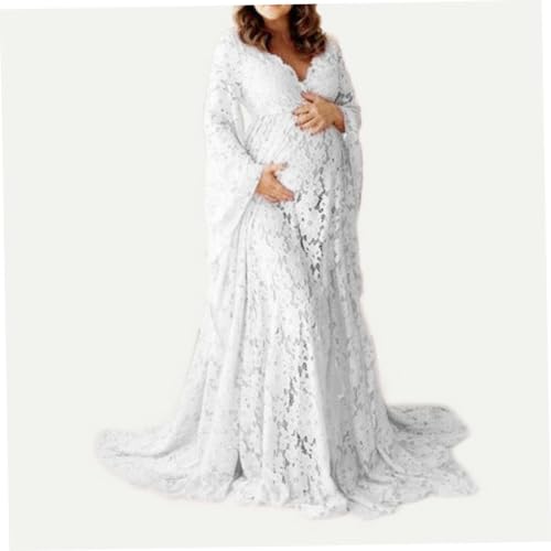 Robe shooting photo grossesse dentelle blanche maxi longue col V XL - 7