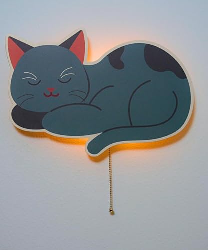 Image of Tipperk Baby Night Lights - Floating Cat Wall Lamp | Cute Cat Lamp for Kids Bedroom | Battery-Operated Hanging Night Lights