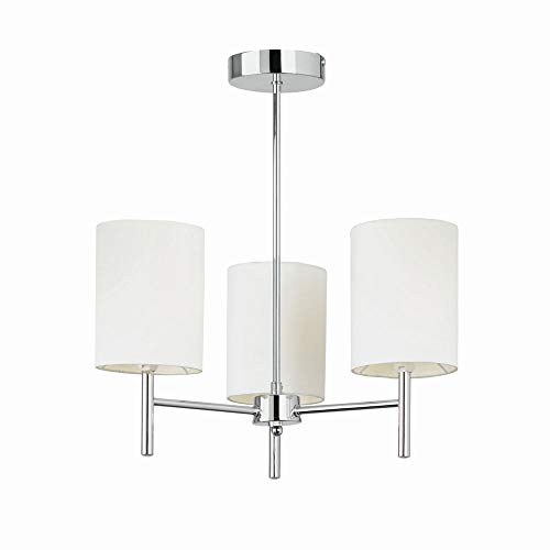 Image of National Lighting Tatum Decorative Contemporary Silver Chrome E14 LED Compatible Ceiling Light with Off White Fabric Drum Shades