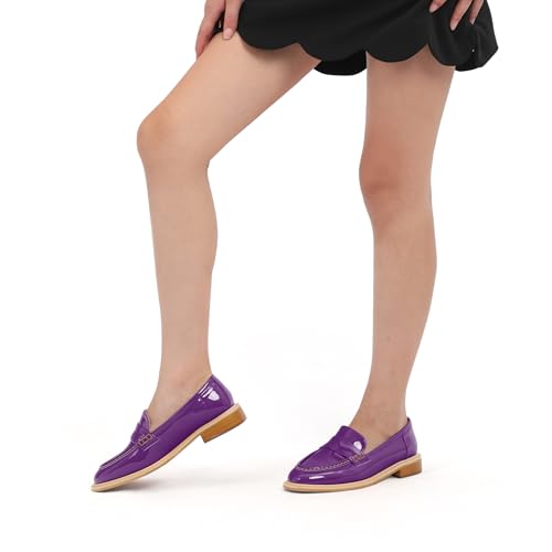 Image of JUSTDANNI Loafers for Women Slip On Shoes with Round Toe 1.2-Inch Low Chunky Block Heel Patent Comfortable Casual Dress Pump Shoes for Wedding Party Work Shopping Dating