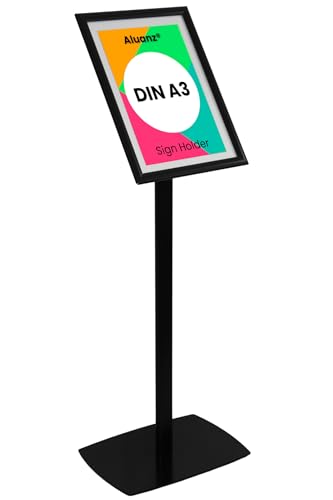 Aluanz Supporto Informativo Nero - Espositore A3, Piantana in Alluminio, Supporto Girevole per Presentazioni, Porta Poster Verticale e Orizzontale, Porta Manifesti - 420 x 297 mm