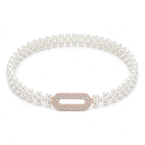 Image of REDHORNS Rhinestone Elastic Waist Belt for Women Dresses Beaded Design Stretchy Slim Waistband, Belly Chain Kamarband for Ladies Saree - Free Size