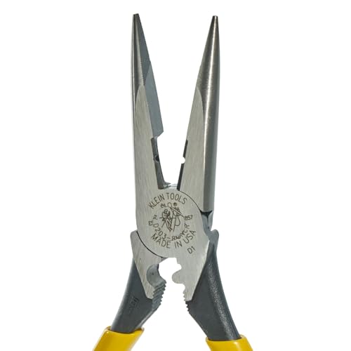 Image of Klein Tools D203-8NCR Long Nose Side-Cutter Strip /Crimp Pliers, Induction Hardened and Heavier For Increased Cutting Power, 8-Inch