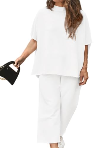 Image of Beautife Women's Plus Size 2 Piece Outfits 3 /4 Batwing Sleeve Capelet Crew Neck Pullover Top Wide Leg Pants Lounge Set