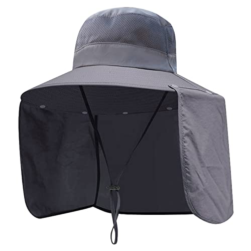 Image of Women Wide Brim Face Mask Sun Hat Detachable Neck Face Flap Ponytail UV Protection Visor Hat Garden Fishing Hiking