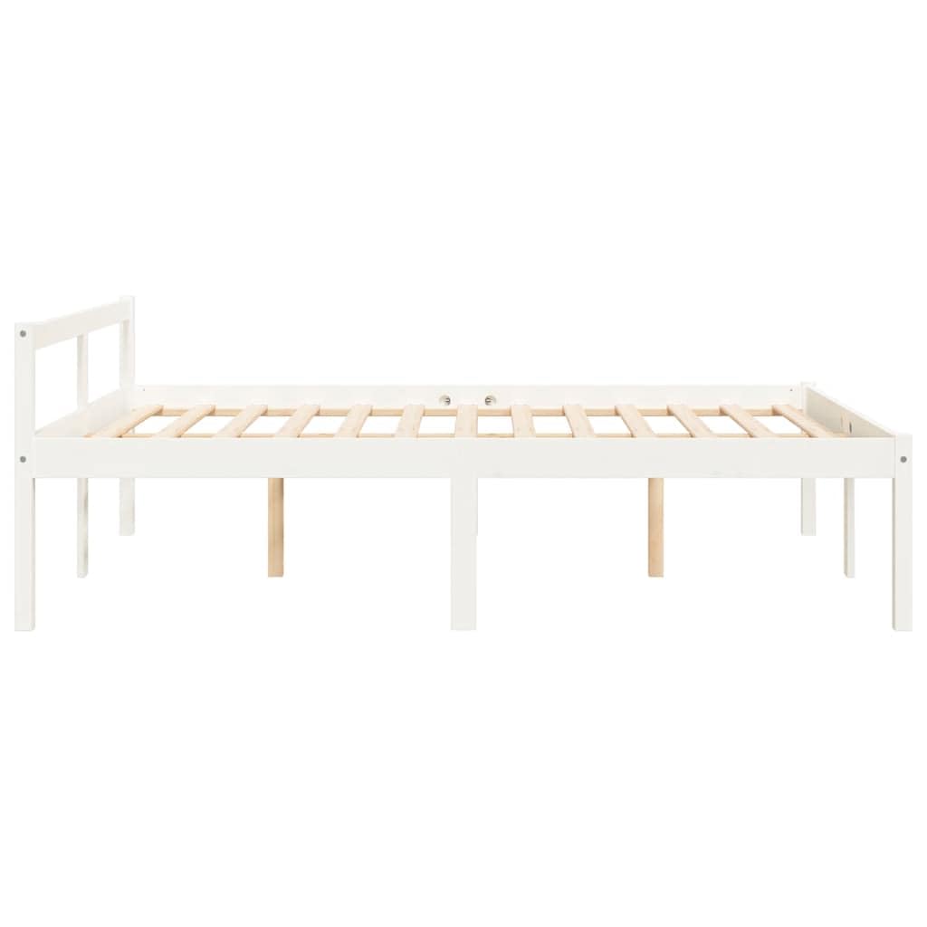 Massivholz Kiefer 45 cm Sitzhöhe Seniorengerecht Weiß 120 x 200 cm | Seniorenbett Weiß 120x200 Massivholz Kiefer Bettgestell mit Kopfteil 45cm Einstiegshöhe Stauraum