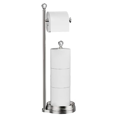KASUNTO Toilet Paper Holder for Bathroom, Heavy Weighted Metal Free Standing Toilet Paper Holder Stand with Crystal Ball, Toilet Paper Roll Stand for Bathroom Accessories Cover