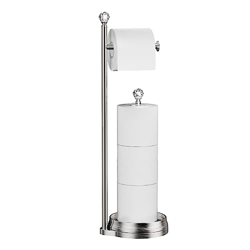 KASUNTO Toilet Paper Holder for Bathroom Heavy Weighted Metal Free Standing Toilet Paper Holder Stand with Crystal Ball Toilet Paper Roll Stand for Bathroom Accessories