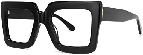 Vooglam Black Oversize Square Frame Blue Light Glasses for Women Block UV Blue Light Anti Eyestrain Eyewear Charisse VFP0306-02