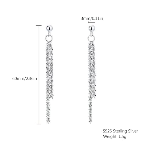 925 Sterling Silver Threader Tassel Chain Drop Dangle Earrings for Women Gold Sparkling Butterfly Birthstone Long Fringe Earring Bling Line Wedding Stud Earring Jewelry Christmas Gifts for Mom4