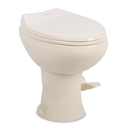 Image of Dometic Model 420 Platinum RV Toilet - Elongated Porcelain Bowl, Universal Fit & 2-Bolt Mount, 18 inch Chair Height Residential-Style, Gravity Flush Toilet with Soft-Close Seat, Bone (9610008282)